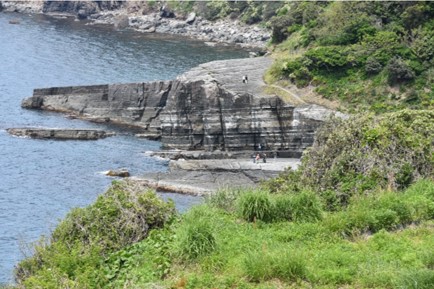 写真-1 秩父長瀞の岩畳（国の天然記念物）（六郷課長の撮影：結晶片岩）